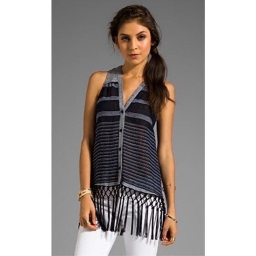 Rebecca Minkoff Maui Navy Linen Blend Vest size small